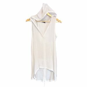 Joseph Ribkoff Gauze Knit Button Back Hooded Cover Up 10 White